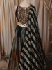 Black and Metalic Olive Gold Floral Sequins Embroidered Design Tissue Silk Lehenga With Dupatta