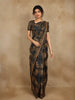 Black and Olive Geometric Printed Design Tussar Silk Saree