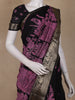 Black and Purple Kalamkari Printed Design Chanderi Cotton Saree with Contrast Zari Border