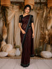 Black and Red Butta Printed Design Chiffon Saree with Contrast Black Border