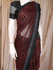 Black and Red Butta Printed Design Chiffon Saree with Contrast Black Border