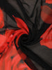 Black and Red Rose Printed Chiffon Saree with Heavy Black Floral Lace Border