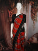 Black and Ruby Red Checked Woven Design Pure Kanchipuram Silk Saree with Contrast Zari Border