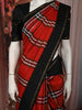 Black and Ruby Red Checked Woven Design Pure Kanchipuram Silk Saree with Contrast Zari Border