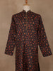 Black Floral Printed Cotton Kurta for Men