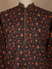 Black Floral Printed Cotton Kurta for Men