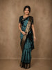 Black and Teal Kalamkari Printed Design Chanderi Cotton Saree with Contrast Zari Border