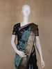 Black and Teal Kalamkari Printed Design Chanderi Cotton Saree with Contrast Zari Border