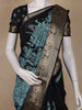 Black and Teal Kalamkari Printed Design Chanderi Cotton Saree with Contrast Zari Border