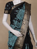 Black and Teal Kalamkari Printed Design Chanderi Cotton Saree with Contrast Zari Border