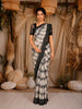 Black and White Abstract Printed Design Chiffon Saree with Contrast Black Pattern Border