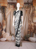 Black and White Abstract Printed Design Chiffon Saree with Contrast Black Pattern Border