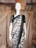Black and White Abstract Printed Design Chiffon Saree with Contrast Black Pattern Border