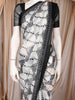 Black and White Abstract Printed Design Chiffon Saree with Contrast Black Pattern Border