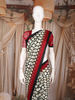 Black and White Abstract Printed Design Chiffon Saree with Contrast Maroon Border