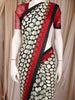Black and White Abstract Printed Design Chiffon Saree with Contrast Maroon Border