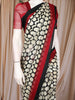 Black and White Abstract Printed Design Chiffon Saree with Contrast Maroon Border