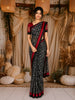 Black and White Floral Printed Design Chiffon Saree with Contrast Maroon Border