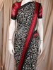 Black and White Floral Printed Design Chiffon Saree with Contrast Maroon Border