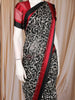 Black and White Floral Printed Design Chiffon Saree with Contrast Maroon Border