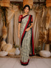 Black and White Floral Printed Design Chiffon Saree with Contrast Red Border
