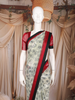 Black and White Floral Printed Design Chiffon Saree with Contrast Red Border