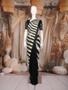 Black and White Striped Printed Design Chiffon Saree with Contrast Border