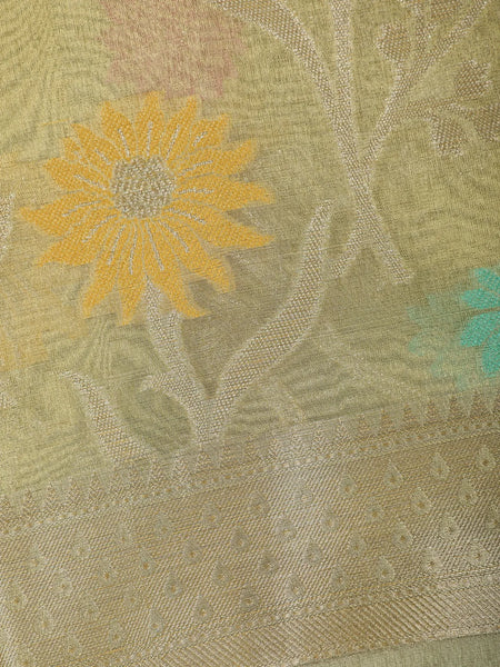 Blond Gold Floral Design Tissue Silk Saree - Diadem