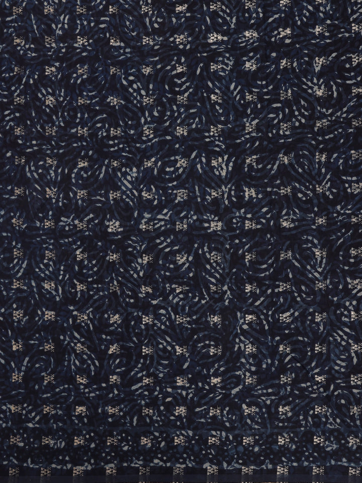 Blue Abstrack Printed Cotton Saree - Diadem