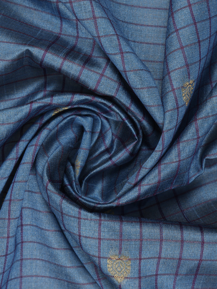 Blue Checked Design Tissue Silk Saree - Diadem