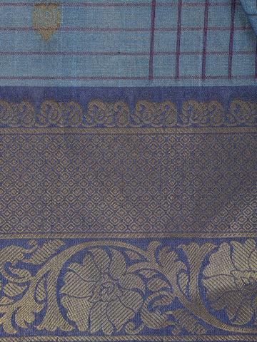 Blue Checked Design Tissue Silk Saree - Diadem