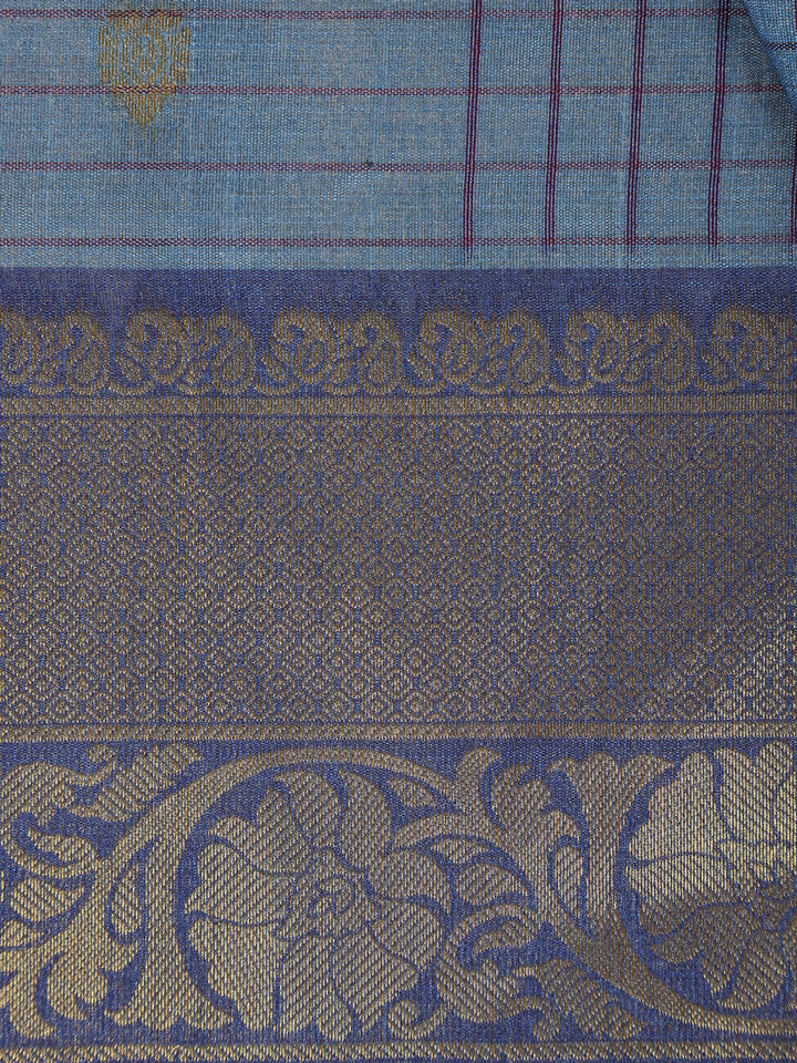Blue Checked Design Tissue Silk Saree - Diadem