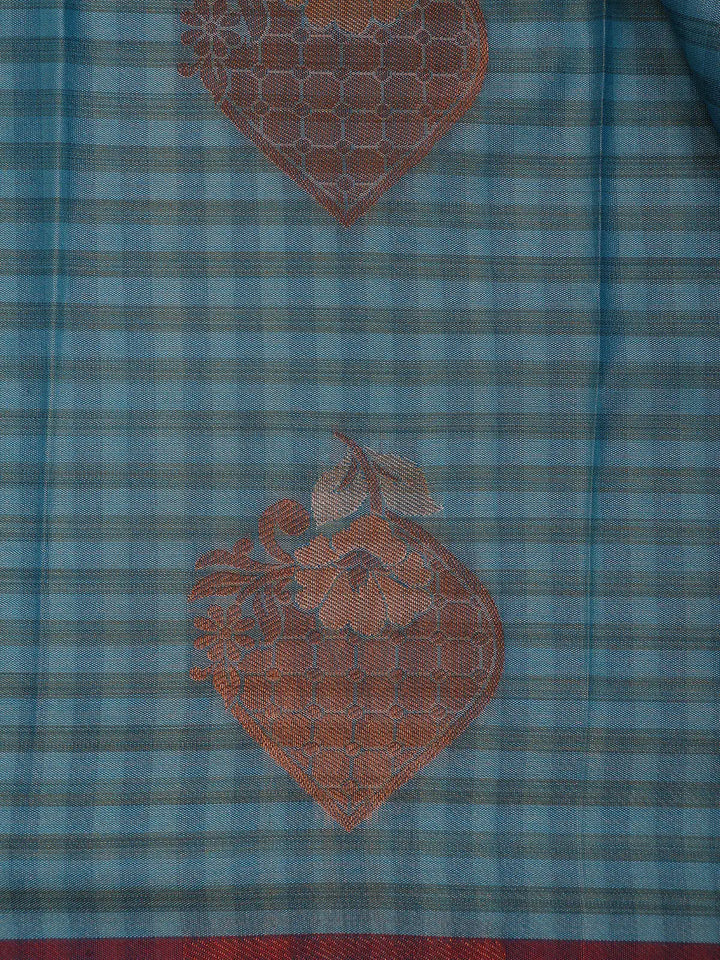 Blue Checks Woven Soft Silk Saree - Diadem