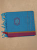 Blue Cotton Saree With Geometric Butta And Contrast Border