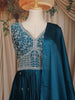 Blue Floral And Thread Work Design Organza Party Wear Gown