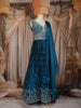 Blue Floral And Thread Work Design Organza Party Wear Gown