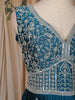Blue Floral And Thread Work Design Organza Party Wear Gown