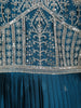 Blue Floral And Thread Work Design Organza Party Wear Gown