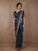 Blue Floral Designed Chiffon Saree