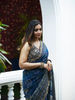 Blue Floral Designed Chiffon Saree - Diadem