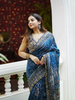 Blue Floral Designed Chiffon Saree - Diadem