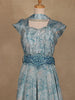 Blue Floral Designed Crepe Gown