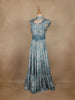 Blue Floral Designed Crepe Gown