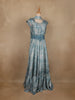 Blue Floral Designed Crepe Gown