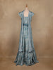 Blue Floral Designed Crepe Gown