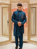 Blue Floral Designed Sherwani Suit for Reception - Diadem