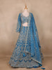 Blue Floral Embroidered Bridal Net Lehenga Set With Dupatta - Diadem