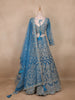 Blue Floral Embroidered Bridal Net Lehenga Set With Dupatta - Diadem