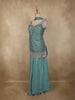 Blue Floral Embroidered Design Tussar Silk Palazzo Suit with Dupatta