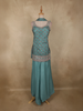 Blue Floral Embroidered Design Tussar Silk Palazzo Suit with Dupatta